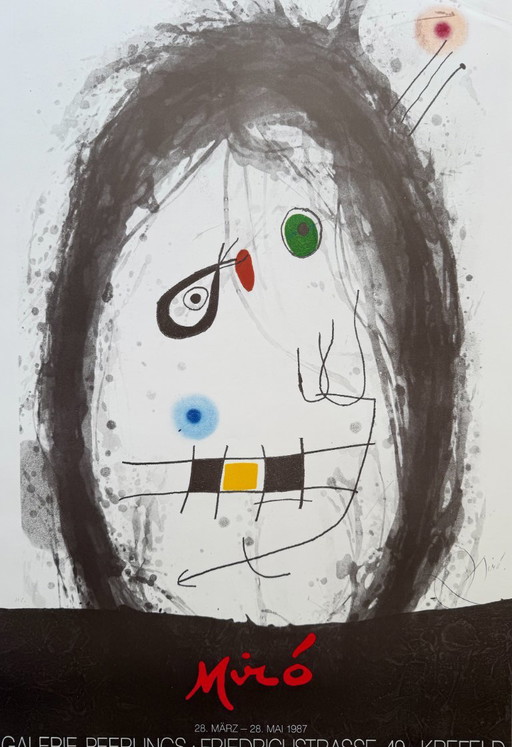 Joan Miró (1893–1983), L’Exilé Noir, Galerie Peerlings Krefeld, 1987, cartel de exposición antiguo, impreso (photo 2 of 10)