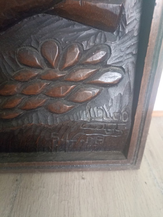 Image 1 of Scultura artistica monumentale brasiliana in legno (102 cm) firmata Lucio (1977)