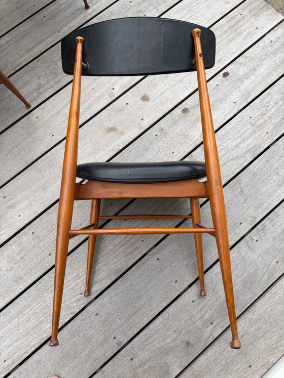 Three slender, charming 1960s French dining chairs - need restoration – Wood, Skai (photo 6 of 11)