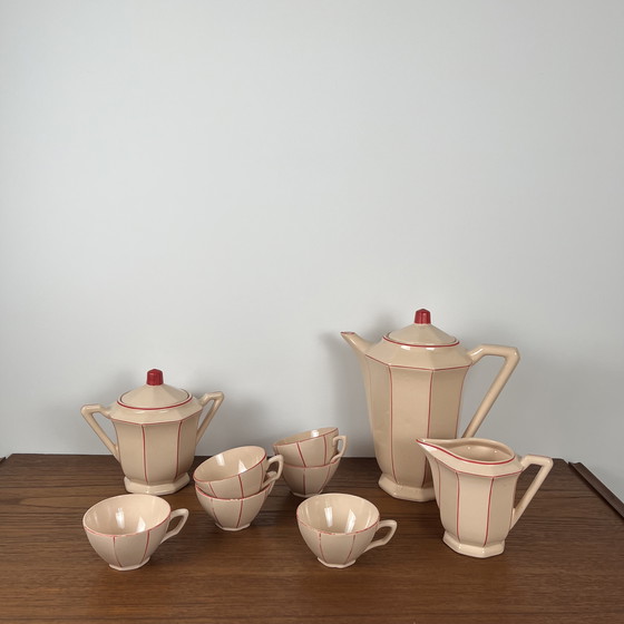 Image 1 of Digoin-Sarrguemines Art Deco Pink and Red Coffee/Tea Set