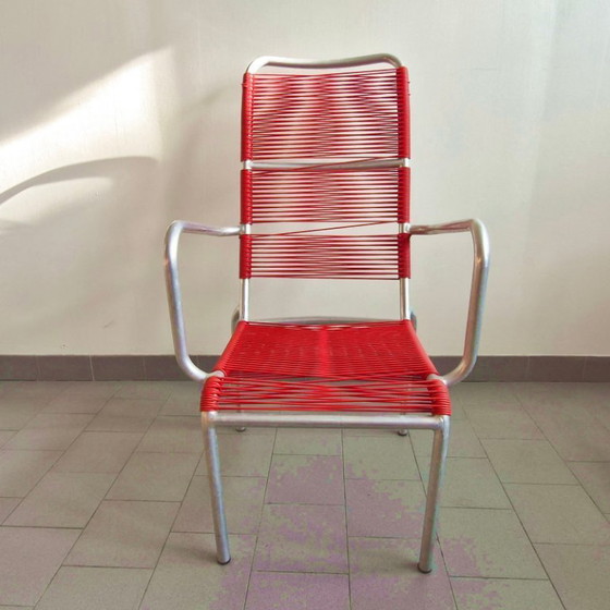 Image 1 of SET VAN 5 VINTAGE SCOUBIDOU FAUTEUILS UIT 1950, GEMAAKT VAN ALUMINIUM EN PLASTIC DRAAD.