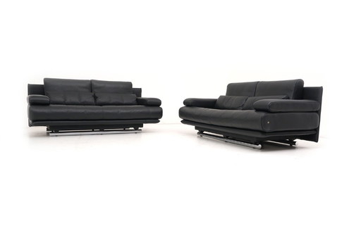 Rolf Benz 6500 Set Bankstel 2x Tweezitsbank Leer Zwart