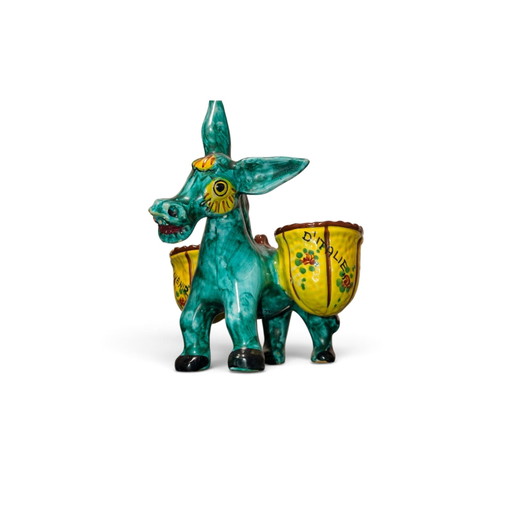 Vintage Perugia ceramic donkey with baskets – Italy, circa 1950s – hand-painted – decoratieve objecten