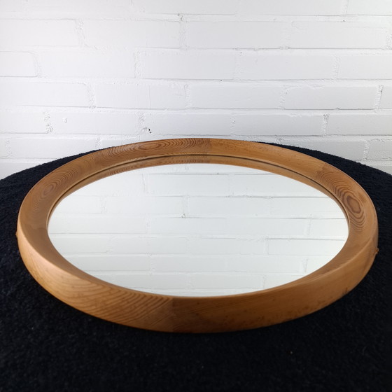 Image 1 of Vintage round wooden mirror 1970s mid-century modern design