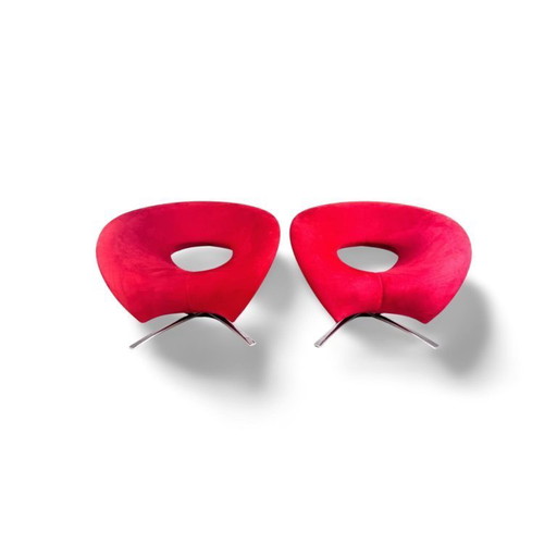 2x Fauteuil Original Fora Form Loop Johan Verde en velours rouge