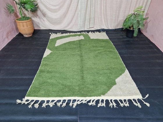 Image 1 of Handgemaakt groen vloerkleed van natuurlijke wol, afmeting 2/3 m