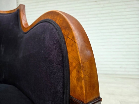 Image 1 of 1950s, Danish art deco 2-seater sofa, ash wood, furniture velour.