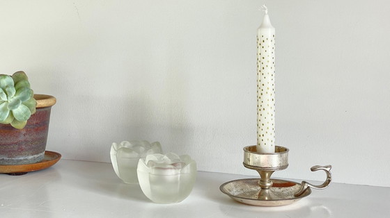 Image 1 of PHOTOPHORES Verre BOUGEOIR Argenté VINTAGE