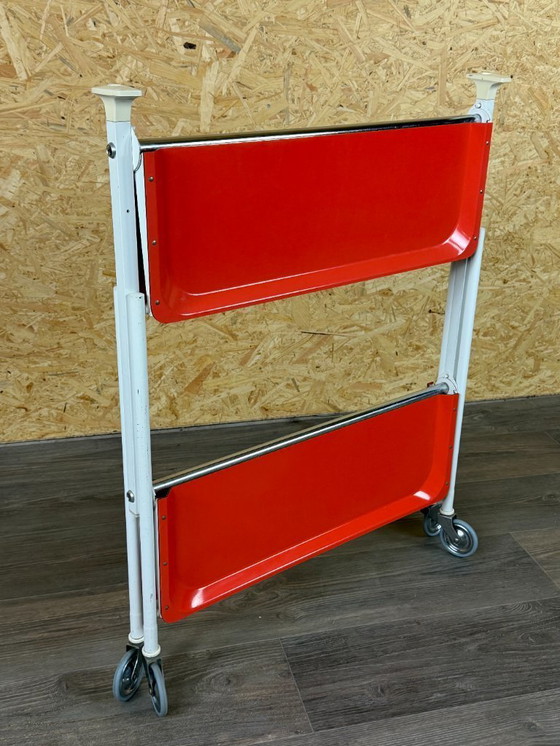 Image 1 of 60er 70er Jahre Servierwagen Dinett Beistelltisch Orange Space Age Design