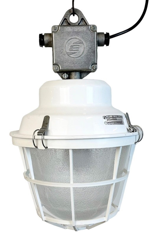 White Industrial Factory Light with Plastic Grid from Elektrosvit, 1990s