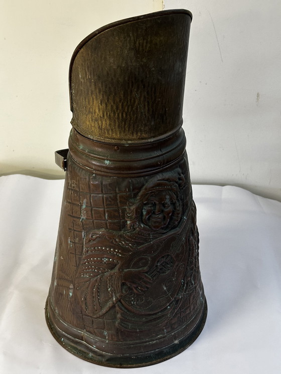 Image 1 of Antique carved copper charcoal and umbrella stand H 45 cm
