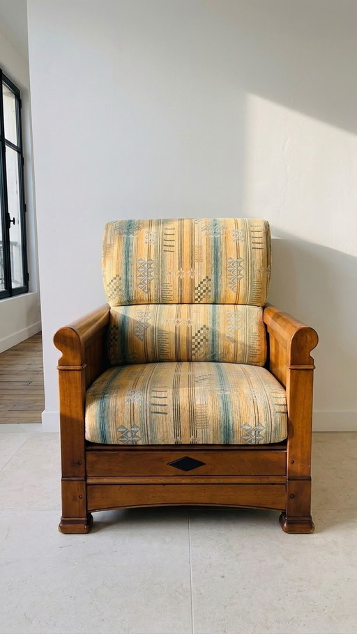Solid wood and fabric Armchair Jacques Leleu collection