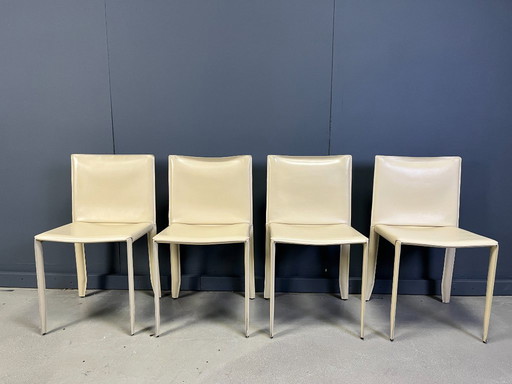 Sedie da pranzo in pelle beige di Cattelan Italia, set di 4 - anni '80