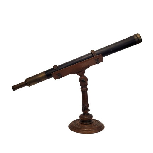 Telescopio refractor de mesa, madera y cuero, p. s. XX – Francia