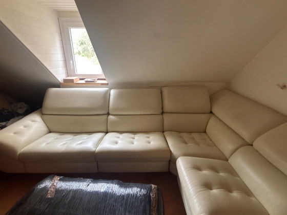 Image 1 of 🛋️ Roche Bobois – CINETIQUE 2 Full Relax MOTORISIERTES Sofa – Ecru-Leder – Komplettkonfiguration