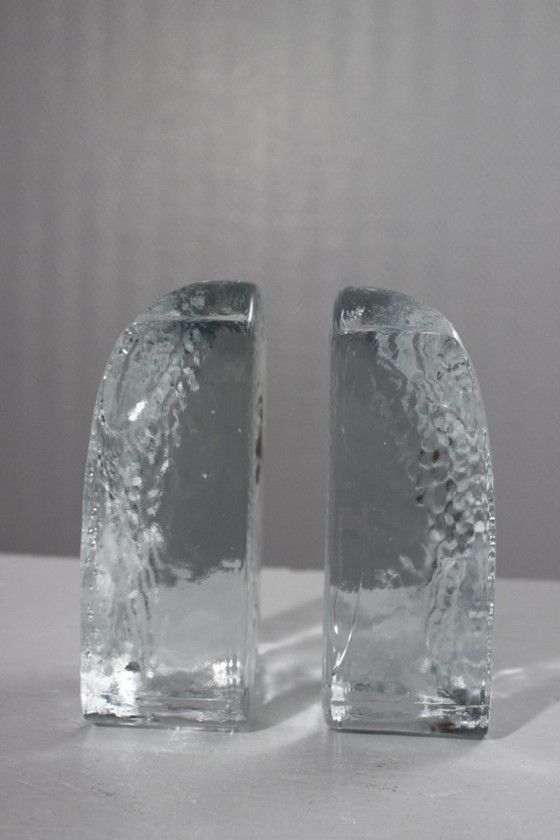 Image 1 of Coppia di grandi fermalibri vintage in vetro stampato a forma di gufi