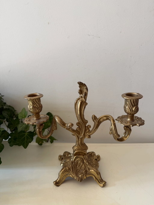 Two-arm brass candlestick