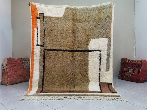 Handmade Beni Ourain rug: 3/2.1m abstract Moroccan rug in brown lambswool