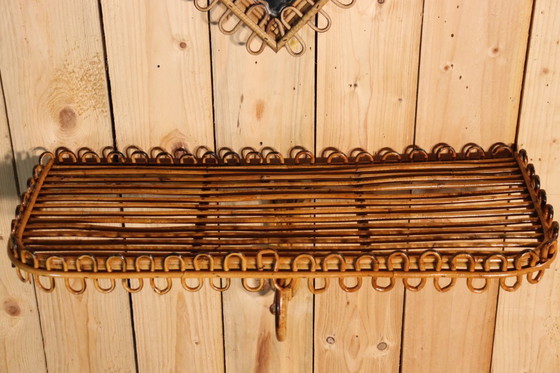 Image 1 of Spiegel en rotan standaard van Franco Albini, Italië 1960