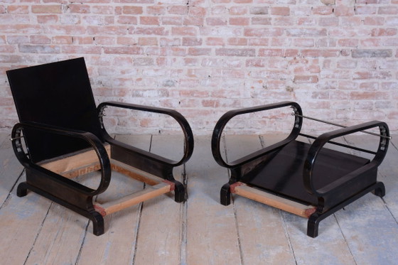 Two Restored Art Deco Reclining Armchairs, By Halabala, UP Závody, Czech. 1920s – Metal, Textile (photo 10 of 15)