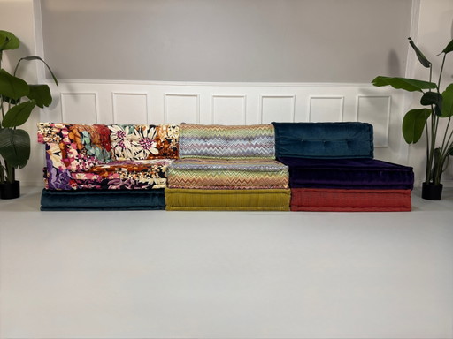 Roche Bobois Mah Jong Sofa Stoff 3-Sitzer handgefertigt MahJong Bunt Frankreich