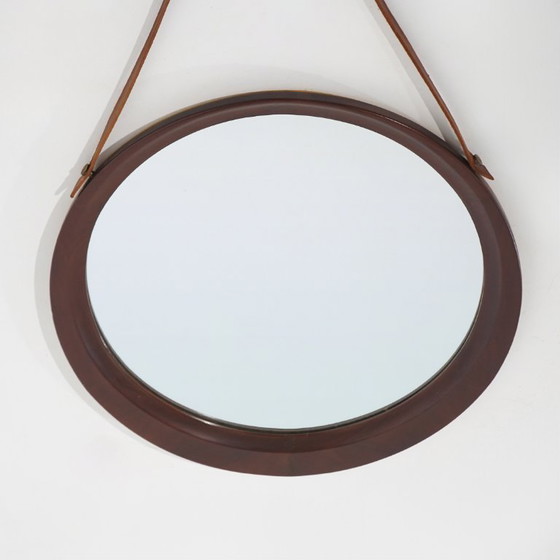 Ronde wandspiegel met leren band, jaren 60 – Glass, Leather (photo 10 of 13)