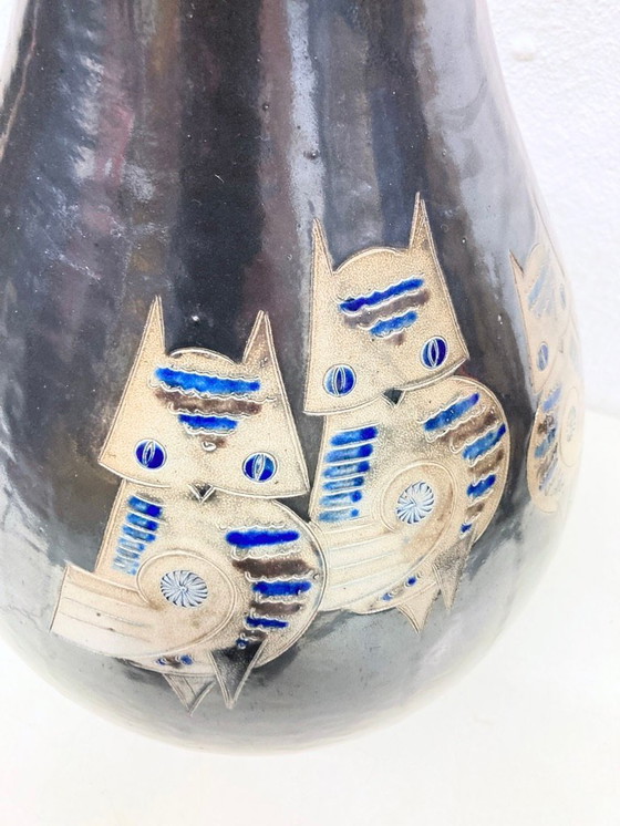 Image 1 of Large floor vase pottery Mühlendyck 1990 owl decoration