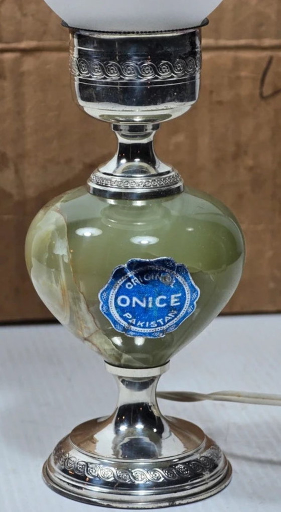 Image 1 of Atemberaubende Tischlampe aus 800er Silber & Onyx – 1950er Jahre – Originalzustand