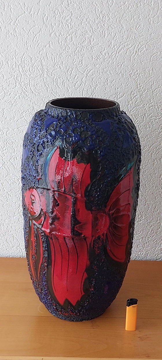 Image 1 of Fat Lava Floor Vase 'Fire Fish' by Scheurich, 1970's