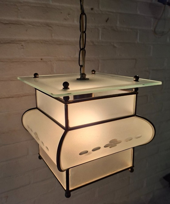 Hanging Ceiling light - Copper - Art Deco Amsterdam School., Amsterdamse school, Transparent (photo 4 of 15)