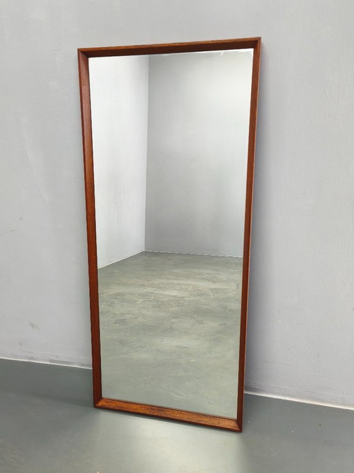 Danish Mid Century Teak Wall Mirror, Minimalist Frame, 1960s