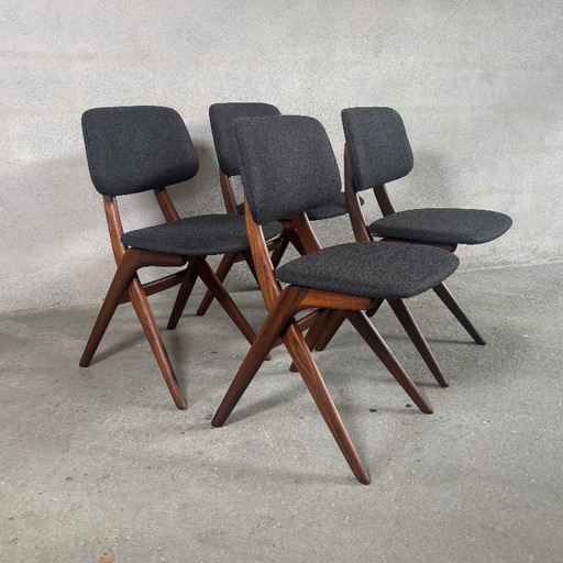 4x Louis van Teeffelen “Scissor” Stoelen gerenoveerd