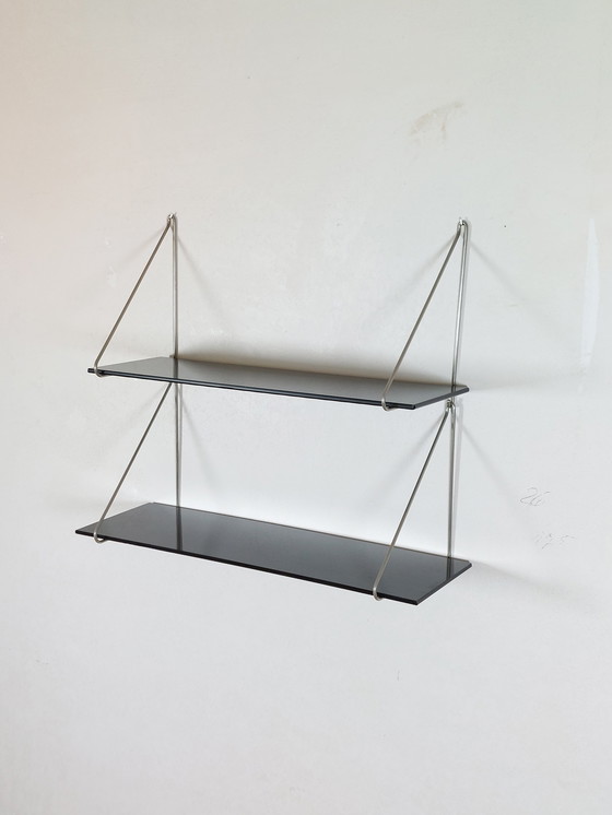 Image 1 of Vintage Mid Century Glass Shelf Wall Shelf Loop Shelf 1970s