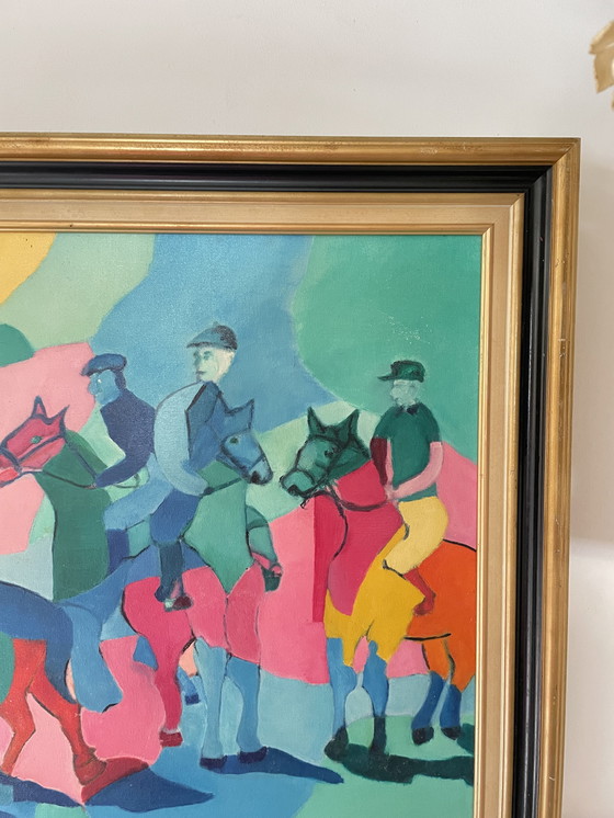 Image 1 of Abstract oil on canvas - Equestrian scene
