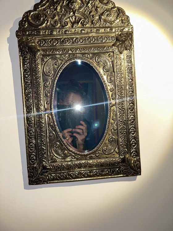 Image 1 of Old Dutch interior, beautiful antique mirror with key cabinet.
