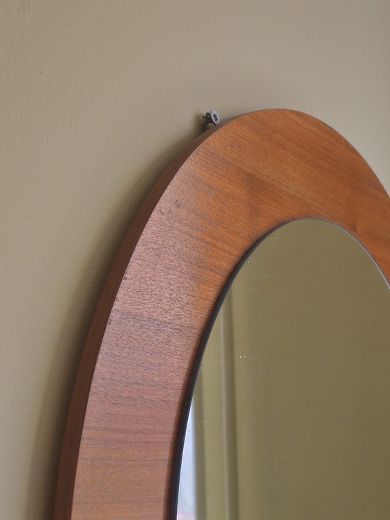 Image 1 of Miroir rond vintage Placage teck