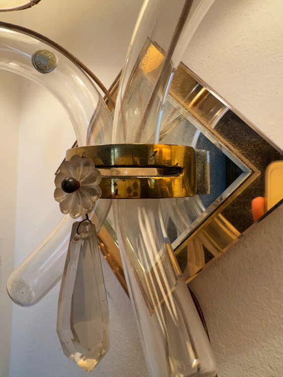 Image 1 of Art Deco crystal and brass mirror wall lights