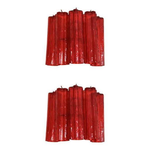 Paire d'appliques murales modernes en verre de Murano rouge Tronchi