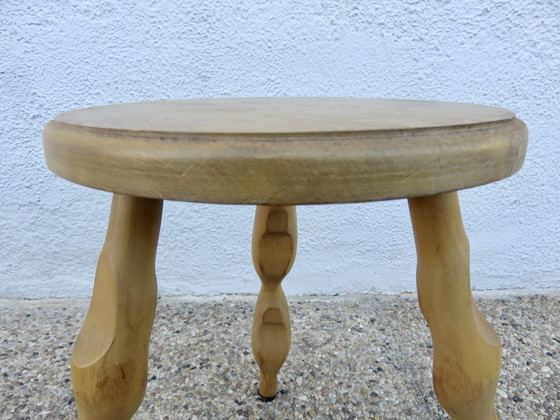 Image 1 of Tripod Stool Light Wood, Farmhouse Stool, 1970