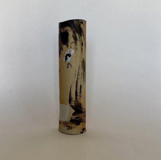 Vase rouleau en grès peint années 90