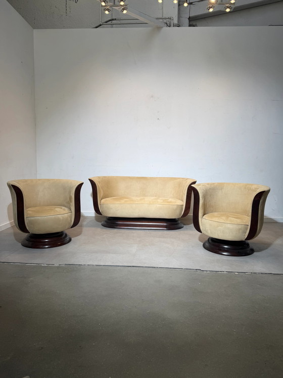 Conjunto de sofás Tulip de estilo Art Déco – 2 sillones y sofá de dos plazas – Hotel Le Malandre (photo 3 of 10)