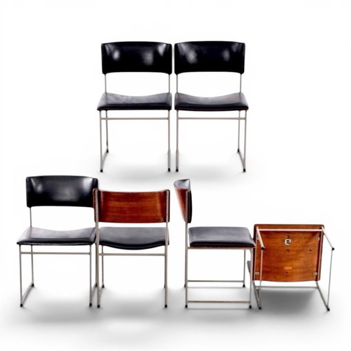 Set van zes SM08 eetkamerstoelen van Cees Braakman voor Pastoe, Nederland 1964