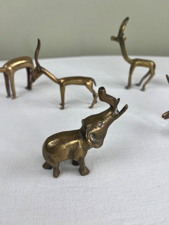 Figurines d'animaux en laiton, ensemble de six, Objets déco, Doré, Vintage (photo 2 sur 9)