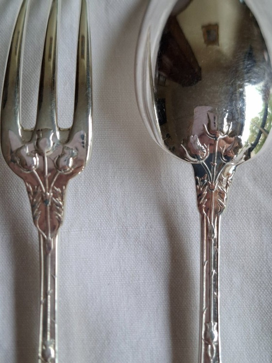 Image 1 of 6 silver-plated Art Nouveau 'Chardons' cutlery sets