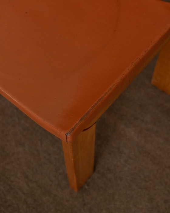 Image 1 of Brutalistische iep en lederen eetkamerstoelen van Giovanni Luigi Gorgoni voor Roche Bobois, jaren 70, set van 7