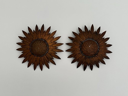Paire de lampes murales espagnoles en forme de soleil, années 1950-60