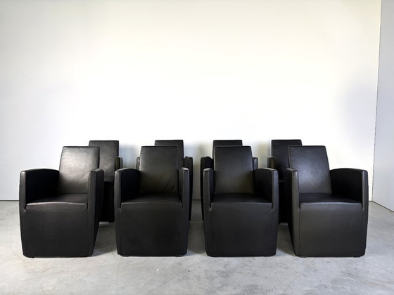 J. Lang Armchairs by Philippe Starck for Driade, 1980s, Set of 8, Leather, Plastic, Black (photo 2 of 16)