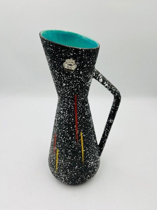 Vintage Hubert Bequet speckled ceramic pitcher, Belgium