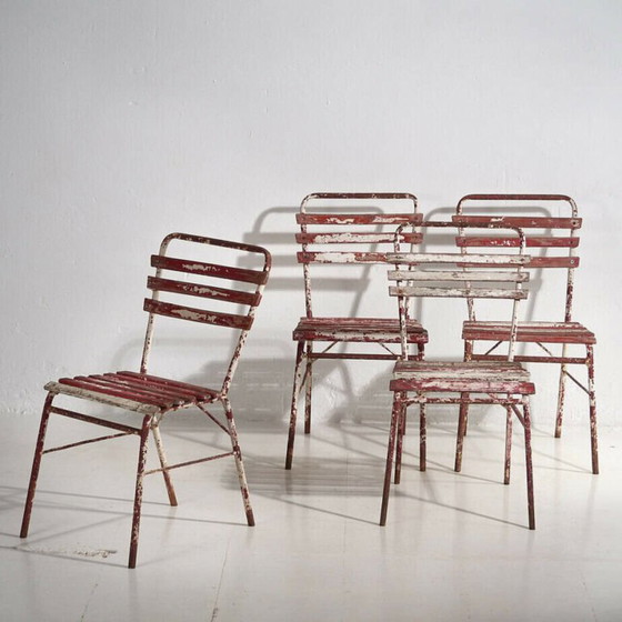 Antique red and white terrace chairs (c.1920). Set of 4 pieces – Garden chairs, Wood, Iron (photo 7 of 40)