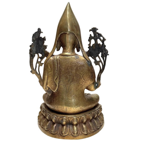 Estatua de Bronce Tibetana Antigua de Je Tsongkhapa – Grabada a mano – 28 cm – 2.2 kg – Esculturas, Bronze (photo 5 of 10)